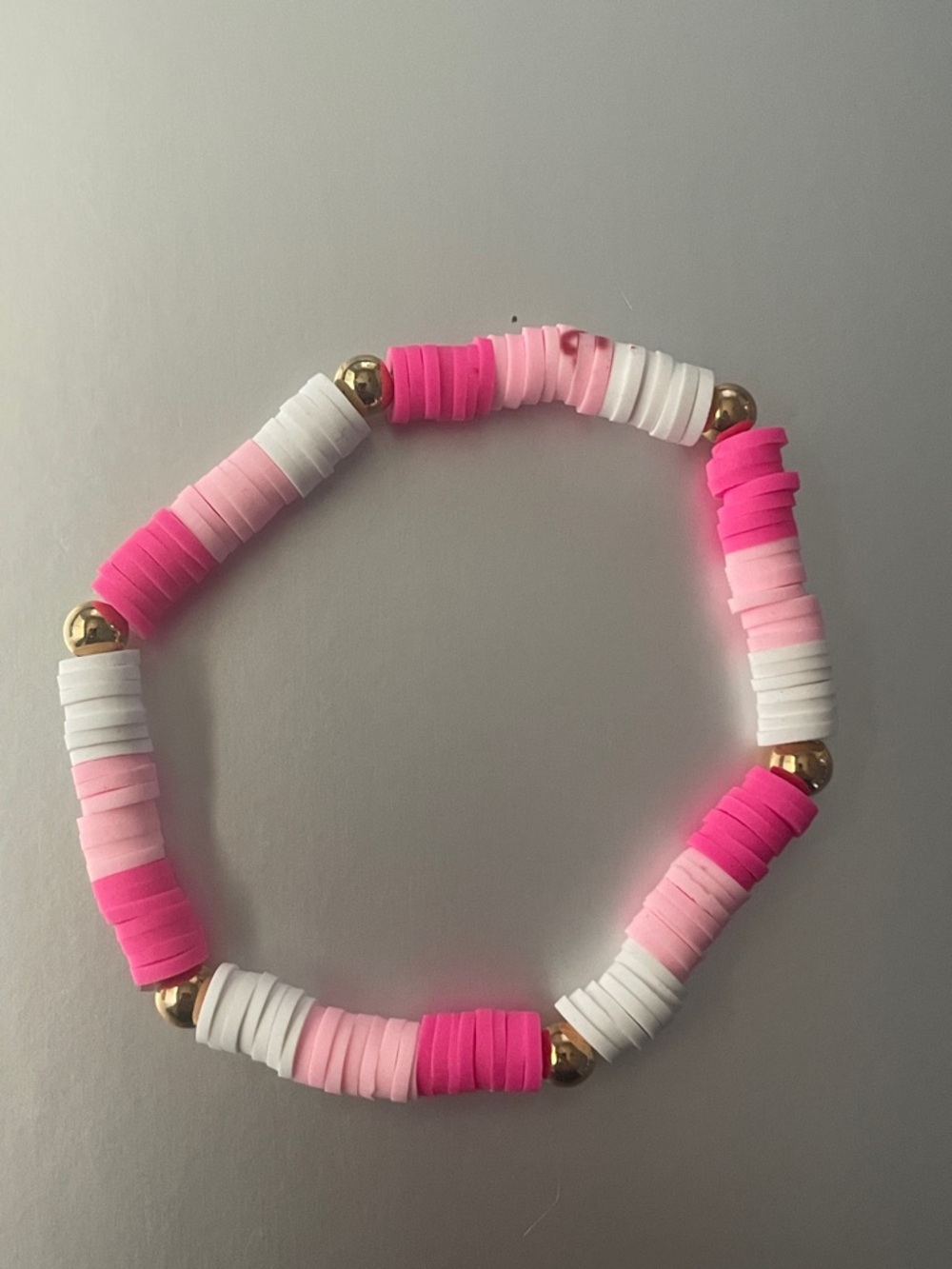 Pink & White Stackable Bead Bracelet with Gold Accent Beads